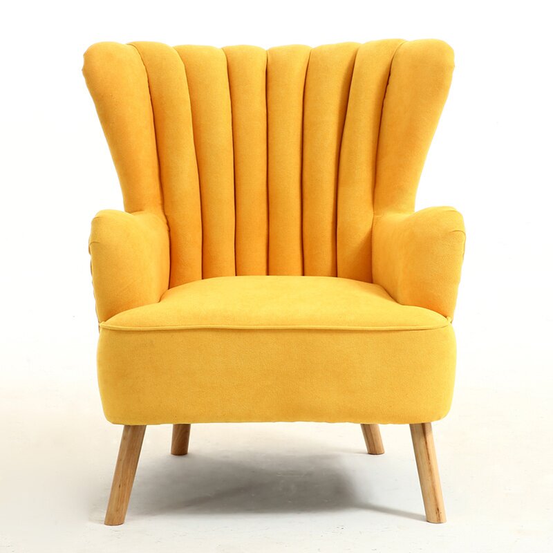 high back yellow armchair