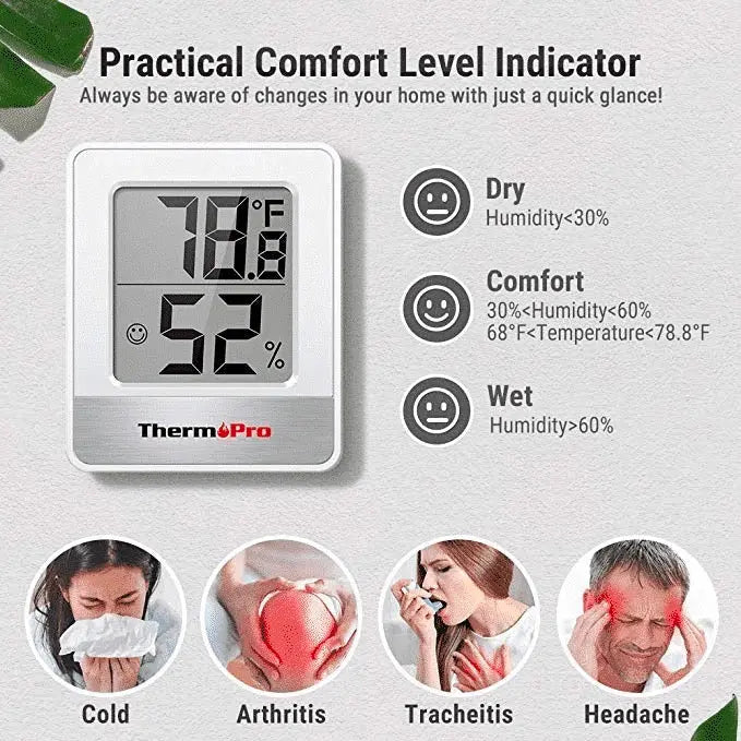 ThermoPro TP53 2 Pack Digital Hygrometer Indoor Thermometer for Home,  Temperature Humidity Sensor with Comfort Indicator & Max Min Records, Room