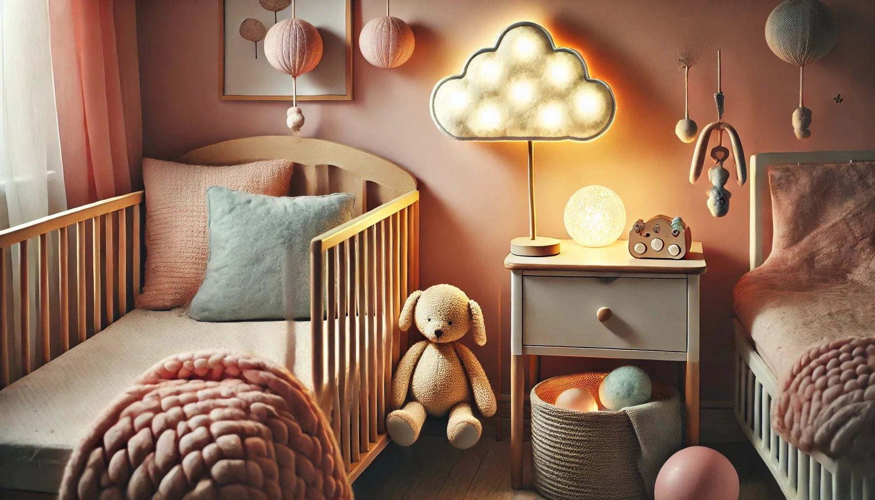 Chambre avec des veilleuses dans une chambre de bébé