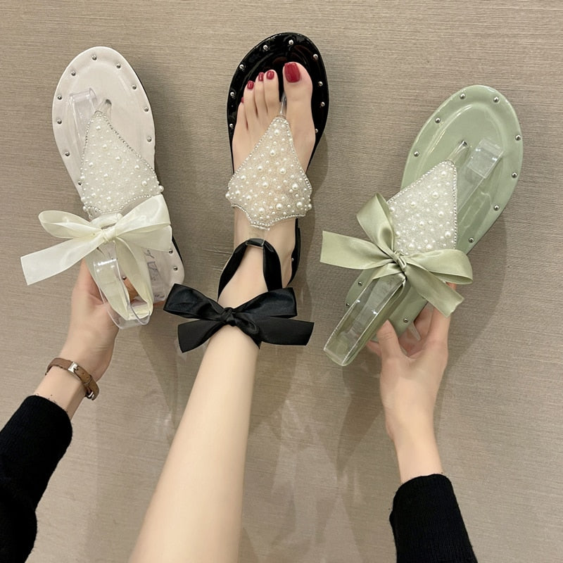 Beach Sandal Woman Luxury Female Shoe Clear Heels Soft Flip Flops Platform 2022 Summer Girls Flat Beige Lace Up Corrective