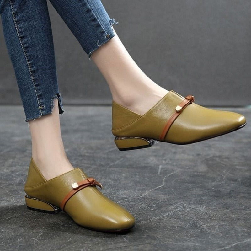 FHANCHU 2022 Early Spring New Soft PU Leather Work Shoes,Women Mid Heels,Retro Square Toe,BLACK,YELLOW,BEIGE,Dropshipping