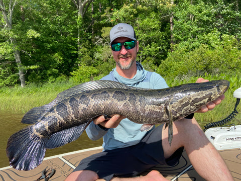 Miles Nolte hosts the spoils of the invasive Snakehead. 