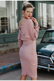 knitted deep v neck batwing long sleeve bodycon dress