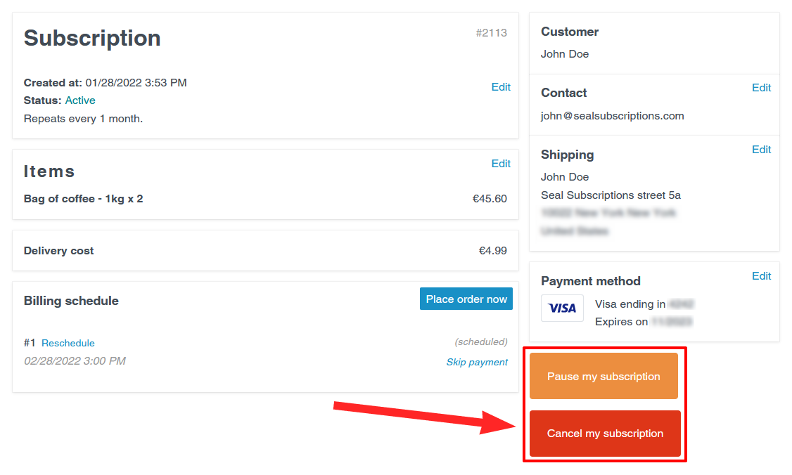 How to cancel a subscription screenshot shopify subscription app