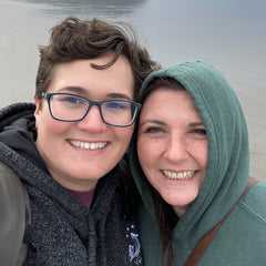 Chelsea Brennan and Lauren Garafalo, founders of Wildly Enough, on the beach in Oregon.