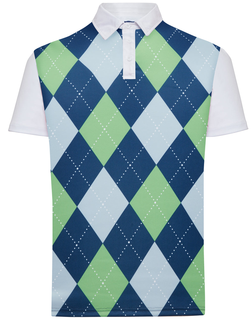 ReadyGOLF Men's Argyle Golf Polo Shirt - Blue, Lime Green & Grey