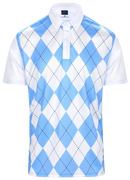Classic Argyle Mens Golf Polo Shirt - Sky Blue & White by ReadyGOLF