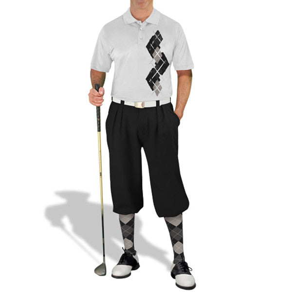 Golf Knickers: Men's Argyle Paradise Golf Shirt - Black/Taupe/Charcoal