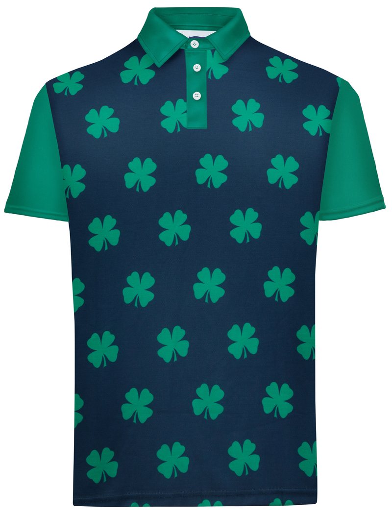 Four-Leaf Clover Mens Golf Polo Shirt - Navy-Green by ReadyGOLF