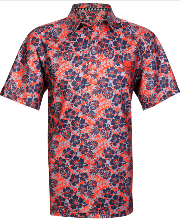 Tattoo Golf: Men's ProCool Golf Shirt - Aloha Hawaiian (Orange, Size: XL) SALE