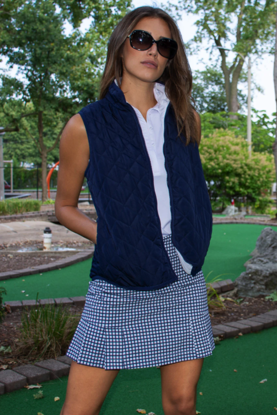 Golftini: Women's Getaway Gingham Side Pleat Skort  - Navy & White (Size 6) SALE