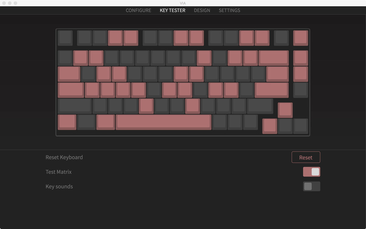 Click and test any of the keyboard keys. Click on the key and a button on the VIA turns red, this means the key works.