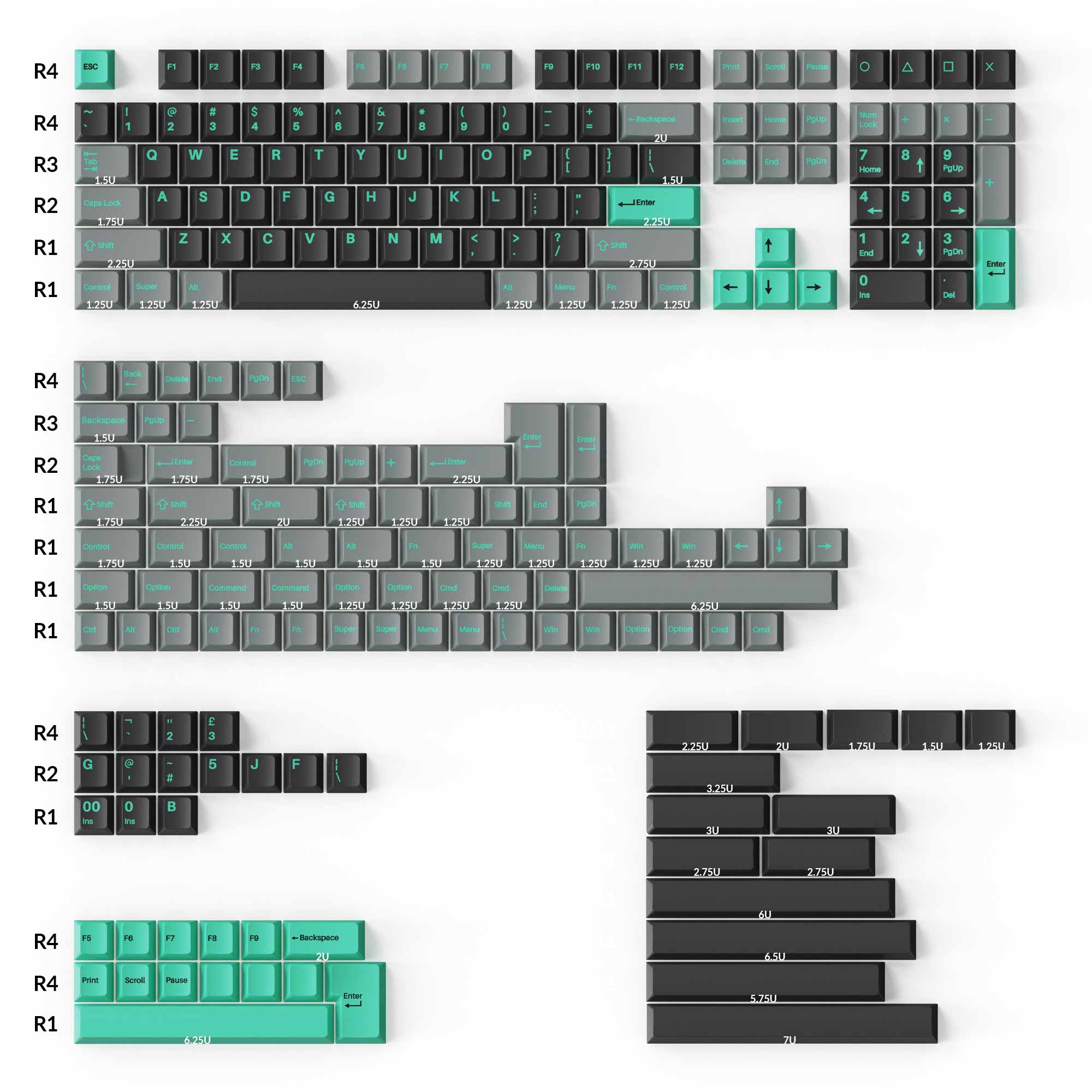 Keychron Double-Shot PBT Cherry Profile Full Set Keycaps - Grey Green