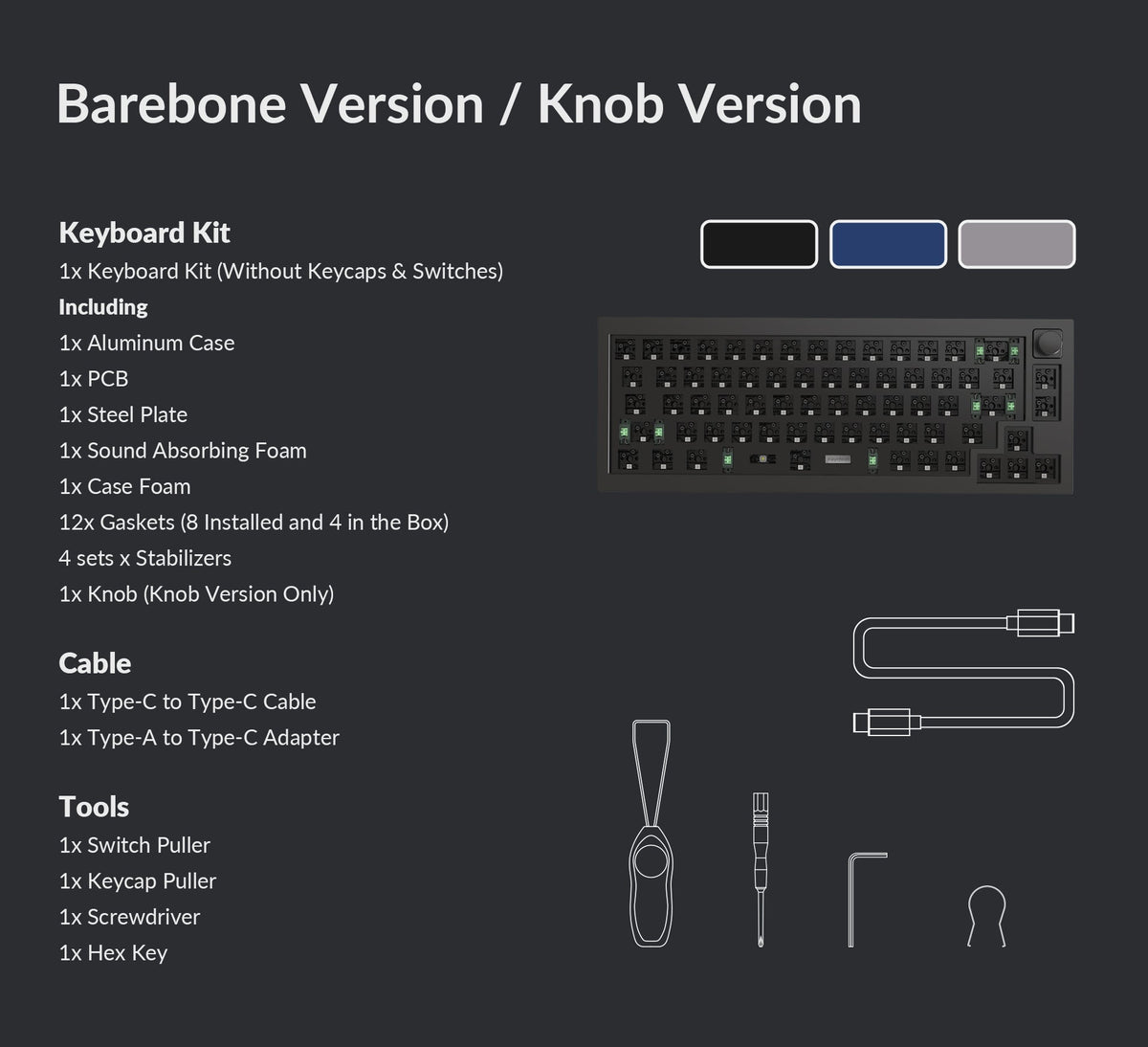 Pack list of Keychron Q2 65% Layout QMK Custom Mechanical Keyboard Barebone