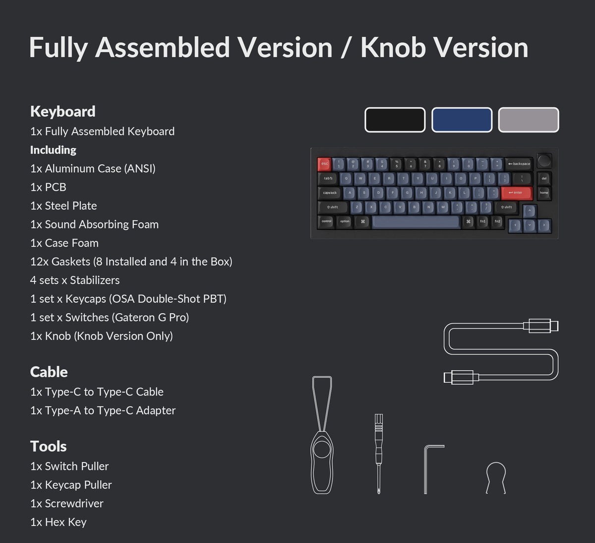 Package list Keychron Q2 65% Custom Mechanical Keyboard