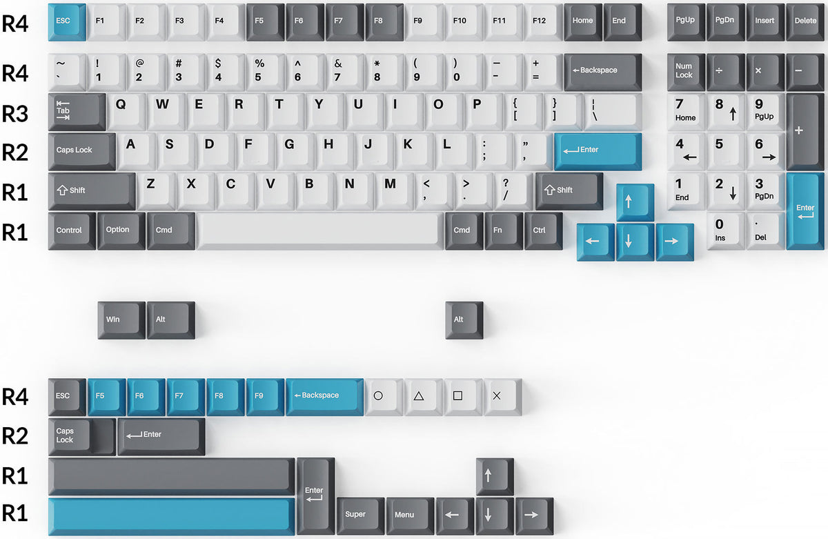 Keychron Double-Shot PBT Cherry Profile Full Set Keycaps - Grey White Blue