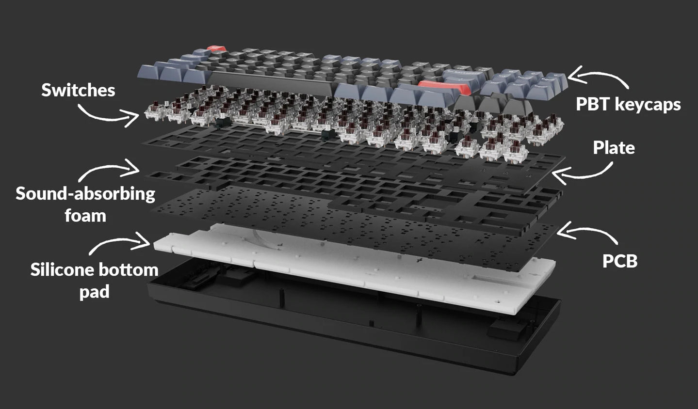 Details structure of Keychron K8 Pro Custom Mechanical Keyboard