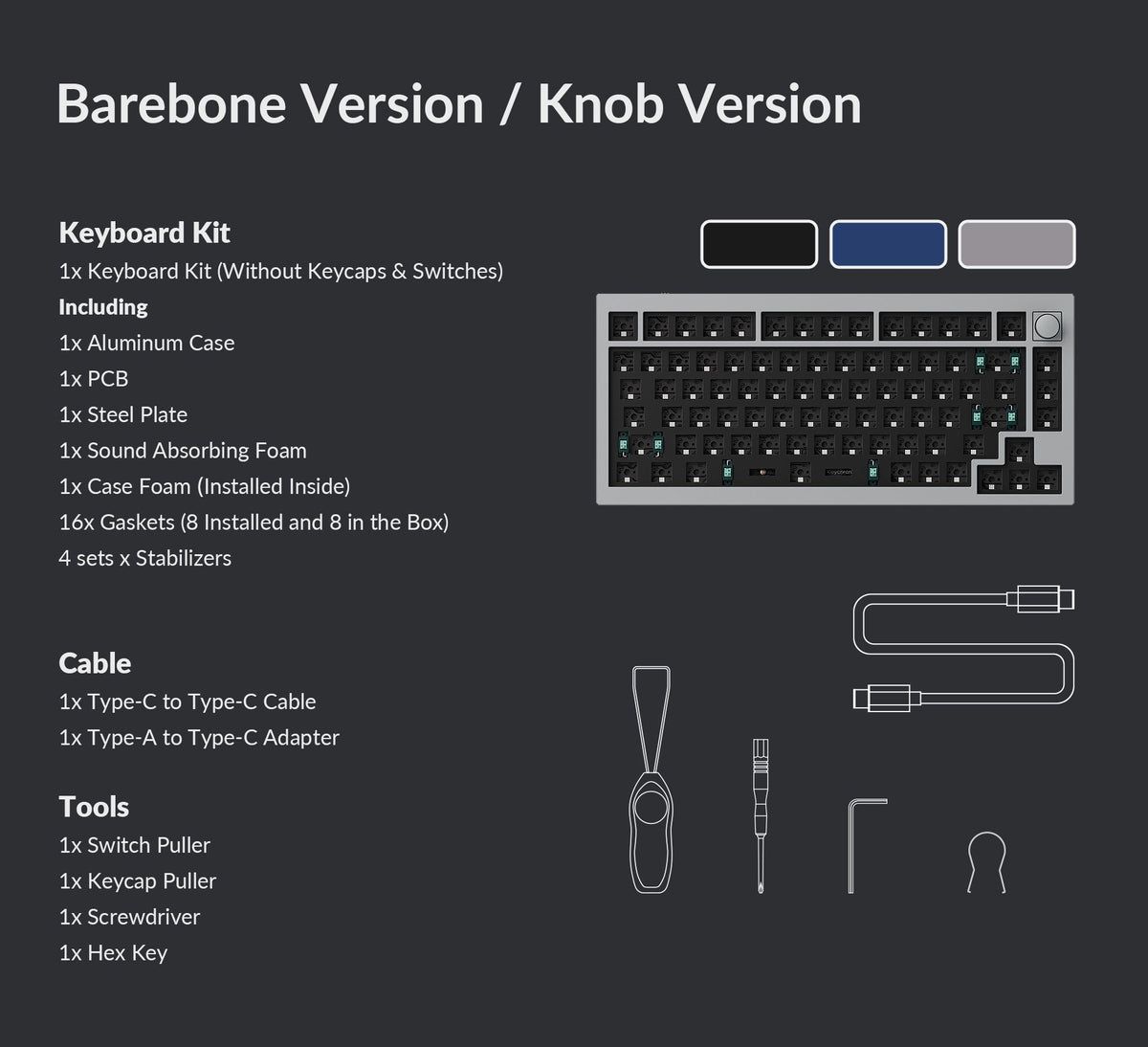 Pack list of Keychron Q1 75% Custom Mechanical Keyboard Barebone Version