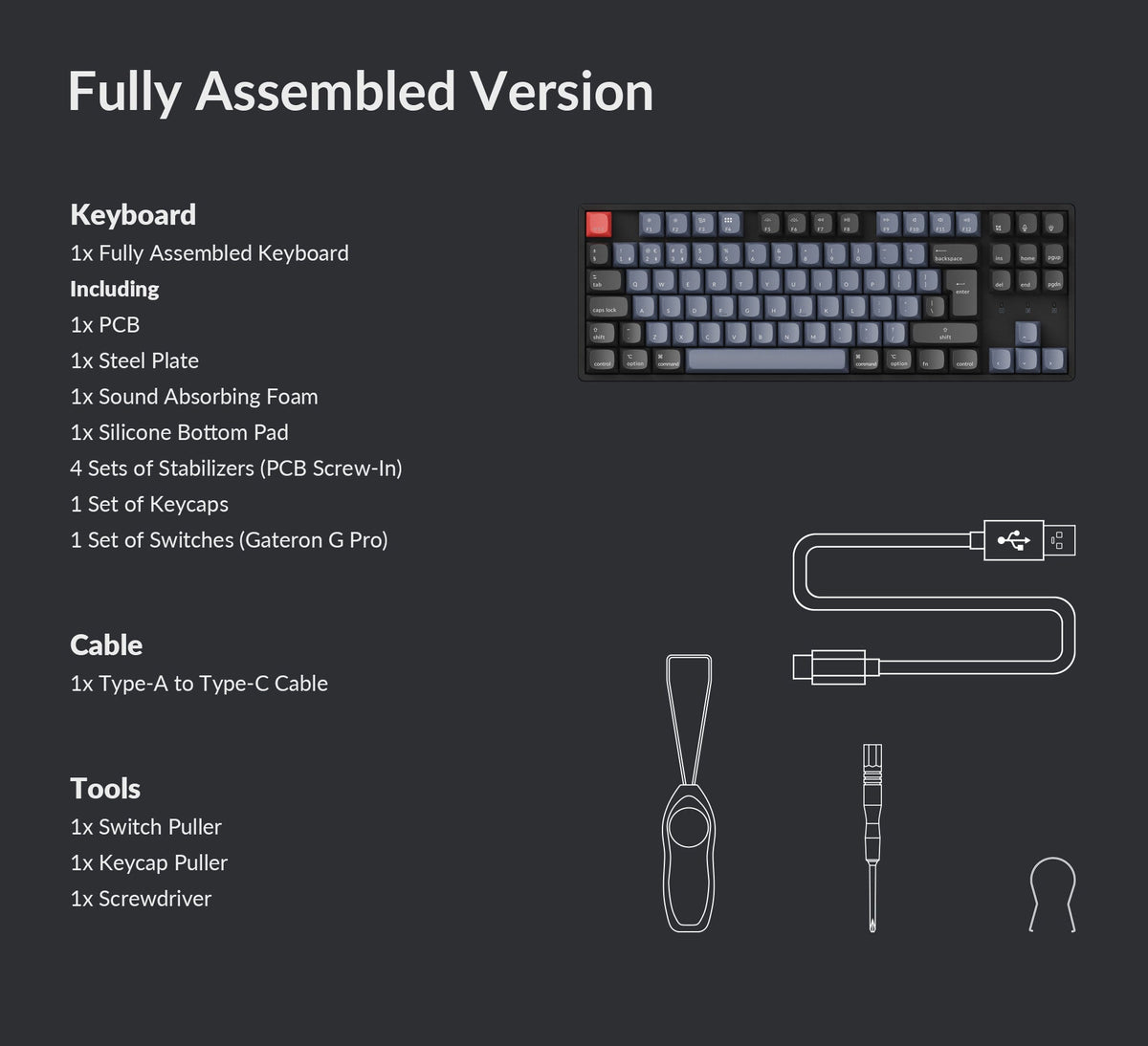 Package list of Keychron K8 Pro QMK/VIA Custom Mechanical Keyboard ISO Layout