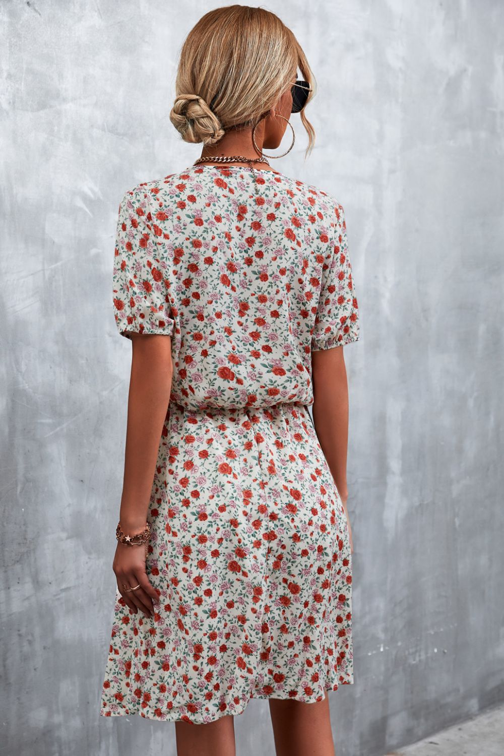 Floral Tie-Neck Short Sleeve Mini Dress, 2 Colors
