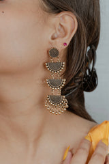 Moon Ghungroo Earrings-Golden