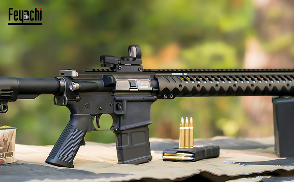 A modern rifle equipped with a high-quality reflex sight for precise shooting and quick target acquisition.