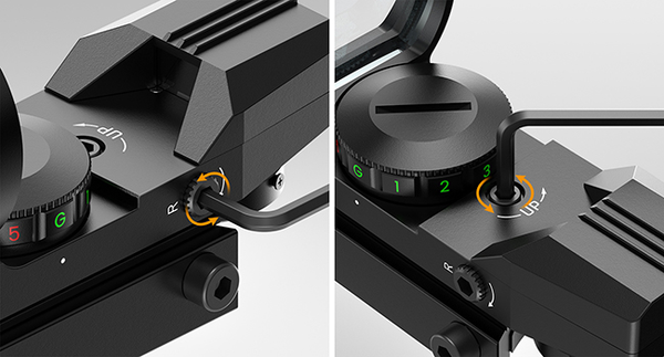 Close-up view of red dot sight adjustment knobs and clear markings, providing a detailed guide for beginners on how to tune their sights.