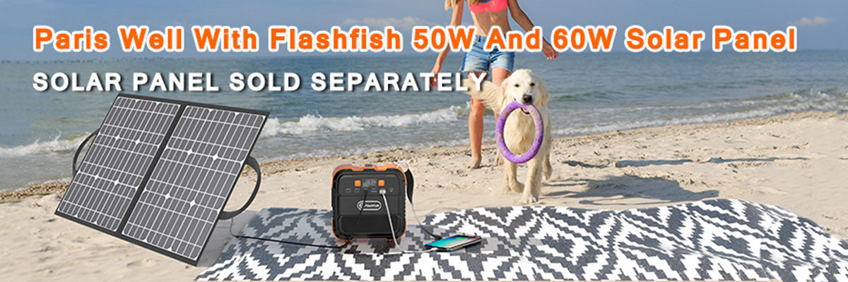 THREE RECHARGE WAYS POWER SUPPLY: The small solar generator can be recharged by the Flashfish 50W/60W solar panel (SOLD SEPARATELY), the wall outlet or the car outlet.