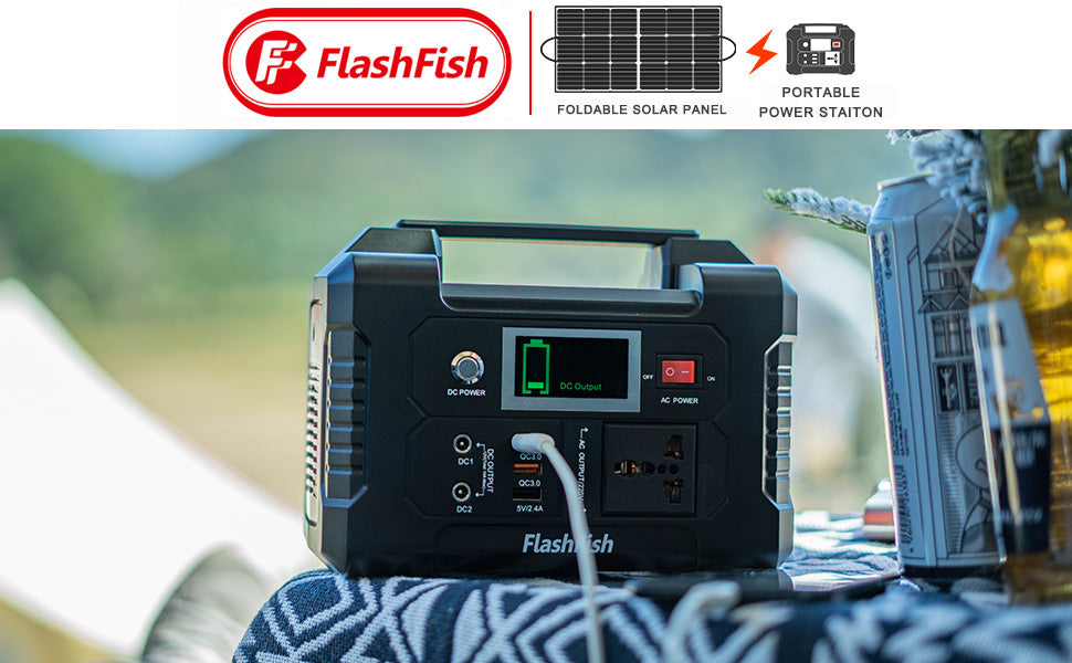 200W Portable Power Station, FlashFish 40800mAh Solar Generator with 50W 18V Portable Solar Panel, FF FLASHFISH Foldable Solar Charger