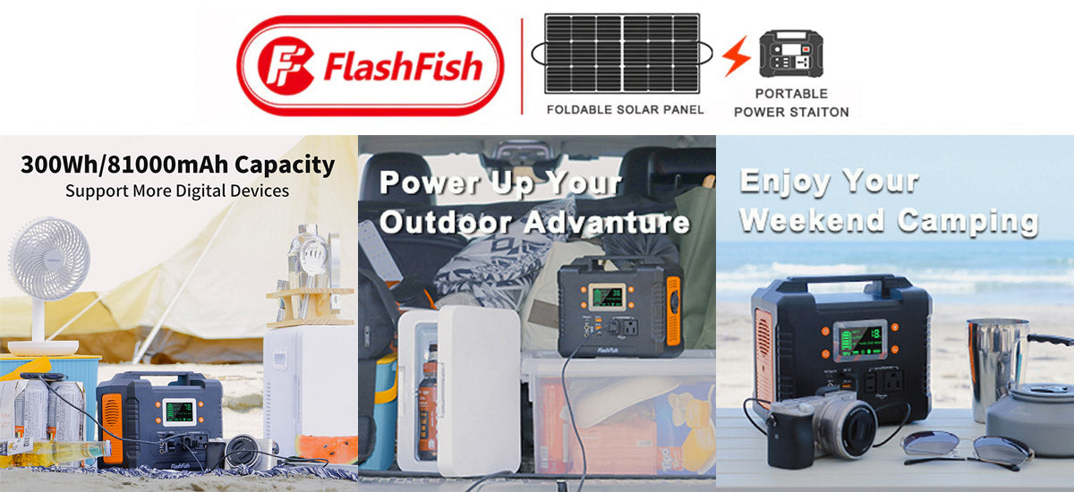 330W Portable Power Station, FF FLASHFISH 81000mAh 300Wh Solar Generator With 110V AC/DC/USB/PD-Type-c/Car Port/SOS Light, Backup Battery Pack Power For CPAP Outdoor Adventure Camping Emergency