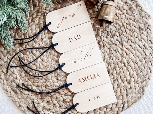 Personalized Leather Christmas Stocking Tags — Black Butterfly