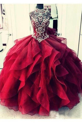 2022 organza quinceanera robes robe corsage perlé col haut