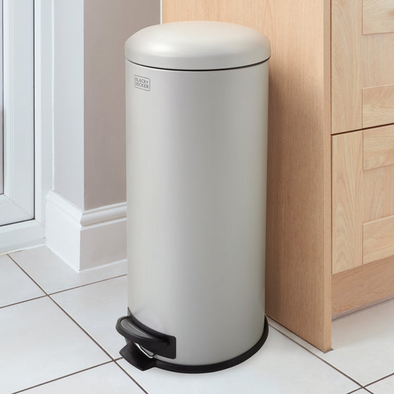 30L Grey Domed Lid Pedal Bin, by BLACK + DECKER Image 1