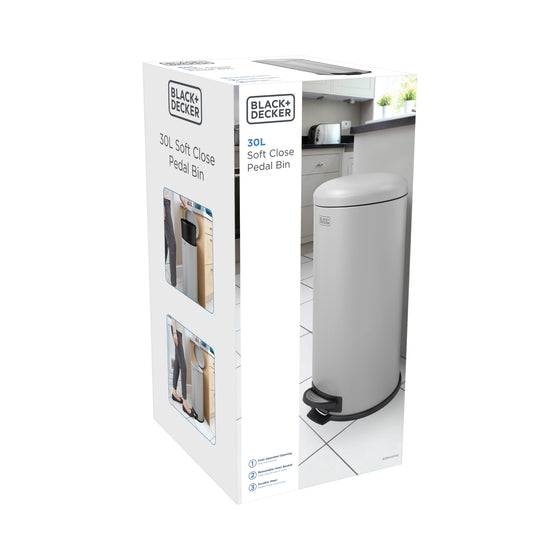 30L Grey Domed Lid Pedal Bin by BLACK DECKER Blackmoor