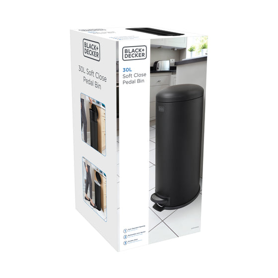 30L Matt Black Domed Lid Pedal Bin, by BLACK + DECKER Image 9