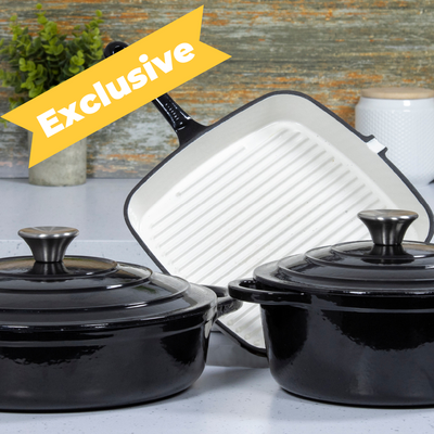 3-Piece Black Cast Iron Cookware Set