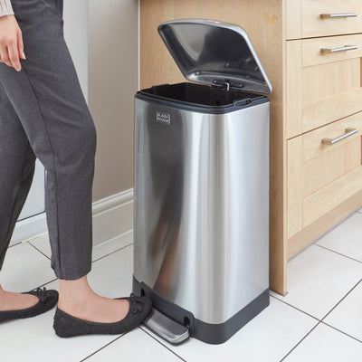 30L Stainless Steel Pedal Bin with Soft Close Lid, by BLACK + DECKER