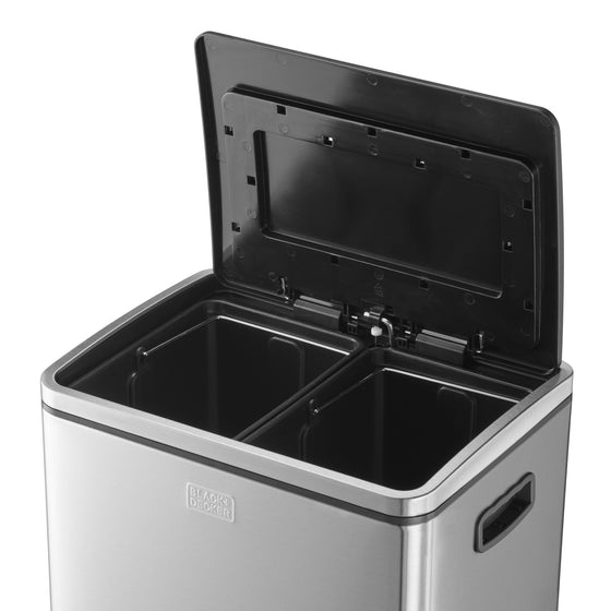 40L Stainless Steel Duo Recycling Bin with Soft Close Lid, by BLACK + DECKER Image 3