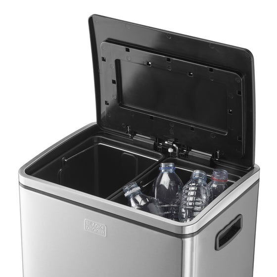 40L Stainless Steel Duo Recycling Bin with Soft Close Lid, by BLACK + DECKER Image 6