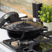 28cm Black Cast Iron Shallow Casserole Dish With Lid Image 5