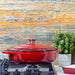 28cm Red Cast Iron Shallow Casserole Dish With Lid Image 8