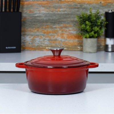 22cm Red Cast Iron Casserole Dish With Lid