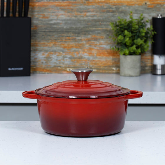 22cm Red Cast Iron Casserole Dish With Lid Image 1