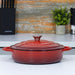 28cm Red Cast Iron Shallow Casserole Dish With Lid Image 1