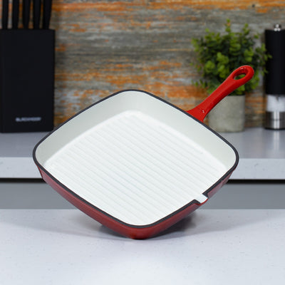 BergHOFF 2Pc Enamel Cast Iron 10 Fry Pan & 10 Grill Pan Set, Red