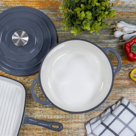 22cm Grey Cast Iron Casserole Dish With Lid Image 9