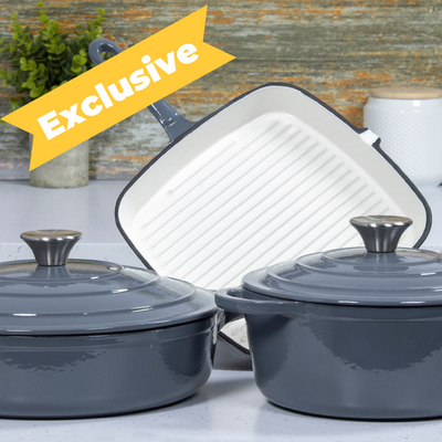 3-Piece Grey Cast Iron Cookware Set