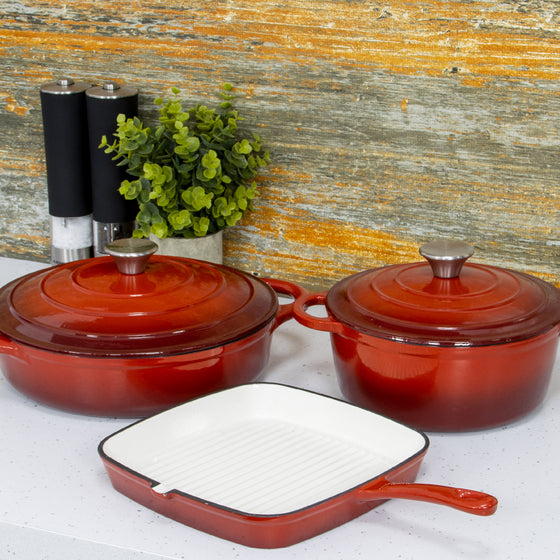 3-Piece Red Cast Iron Cookware Set Image 8