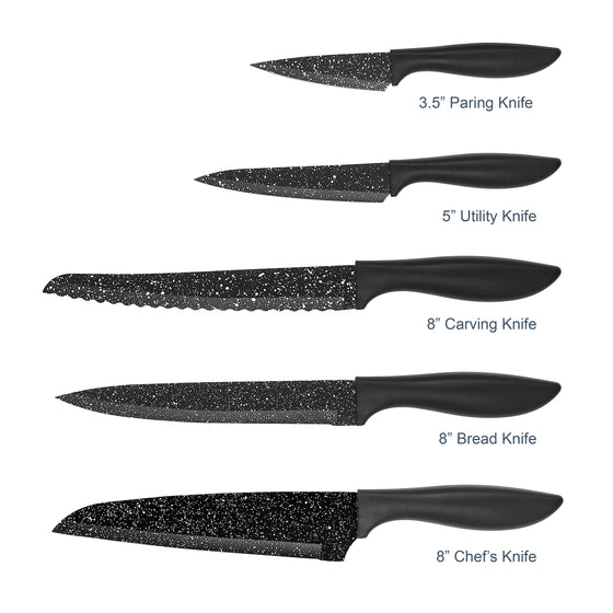 Knife Black Set, 5-Piece White Stainless Steel Kitchen Knife Set with  Universal Knife Block Holder - Bed Bath & Beyond - 37563488