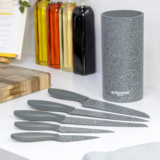 5-Piece Grey Knife Set With Block Image 1